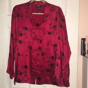 Notations Red Silk Kimono w/ knot buttons Size 2X